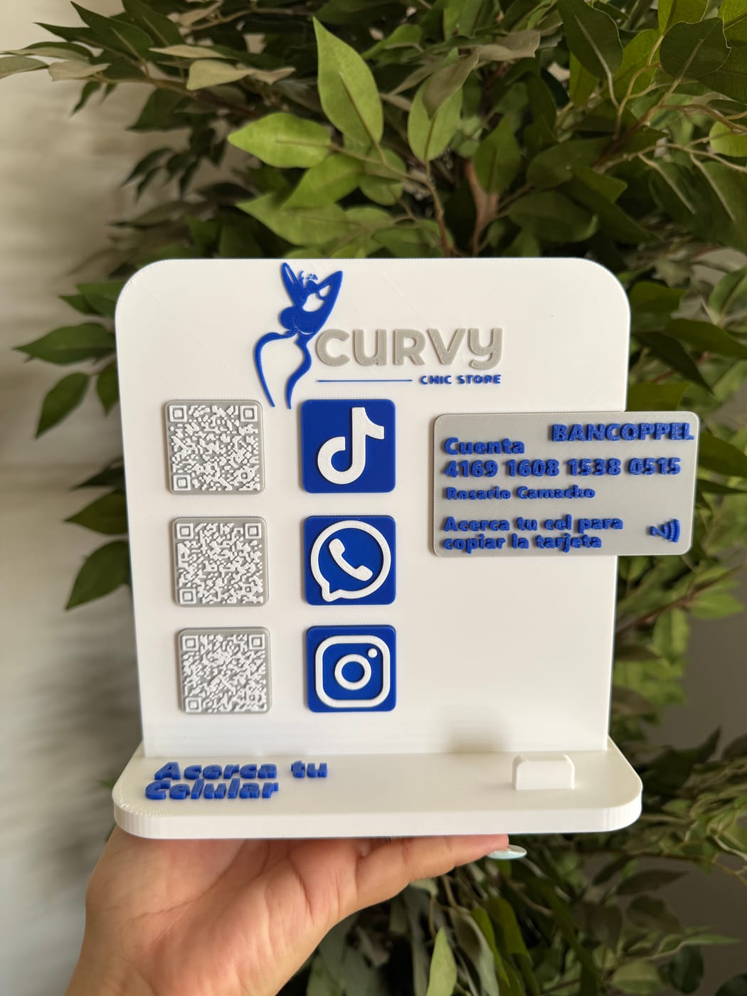 Display Inteligente para Negocios (NFC + Código QR + Datos de Pago)