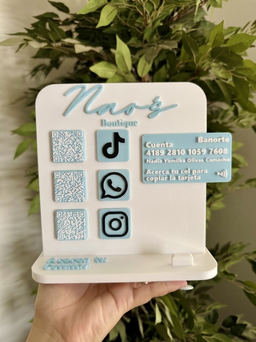Display Inteligente para Negocios (NFC + Código QR + Datos de Pago)