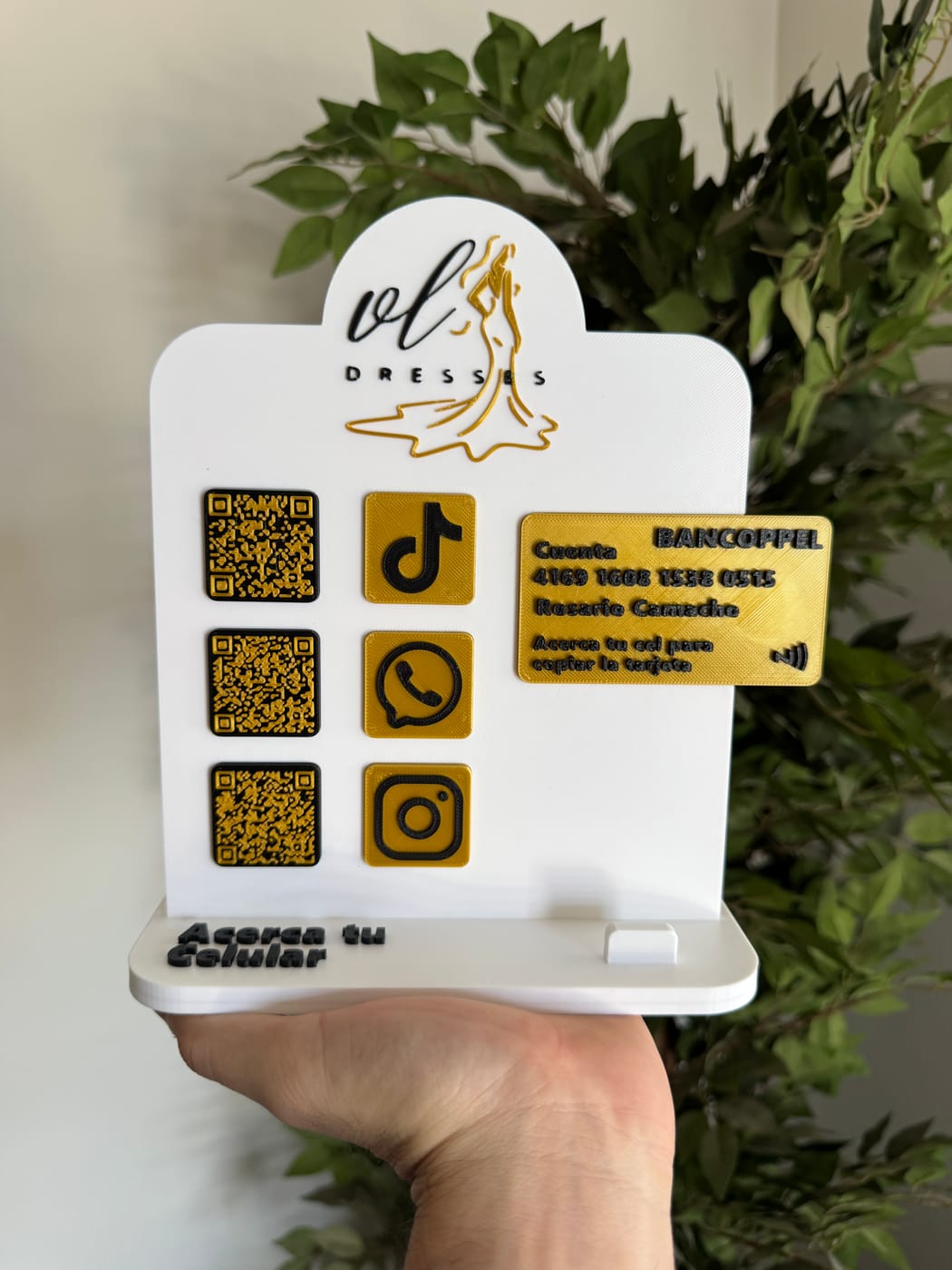 Display Inteligente para Negocios (NFC + Código QR + Datos de Pago)