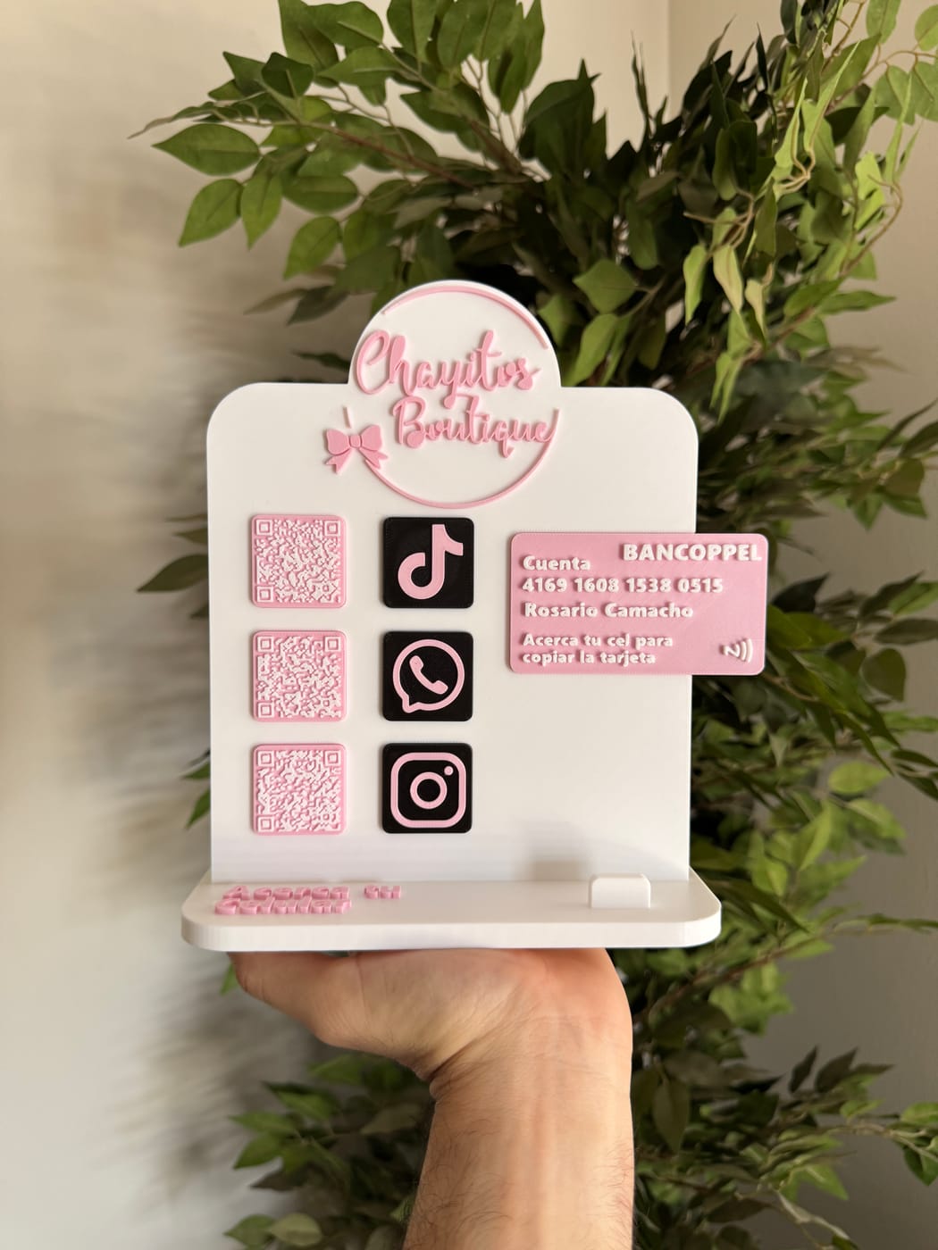 Display Inteligente para Negocios (NFC + Código QR + Datos de Pago)